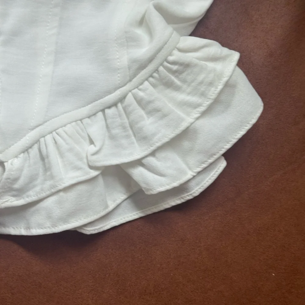 White Corset Crop Top with Ruffle Hem - Picture 3 of 10